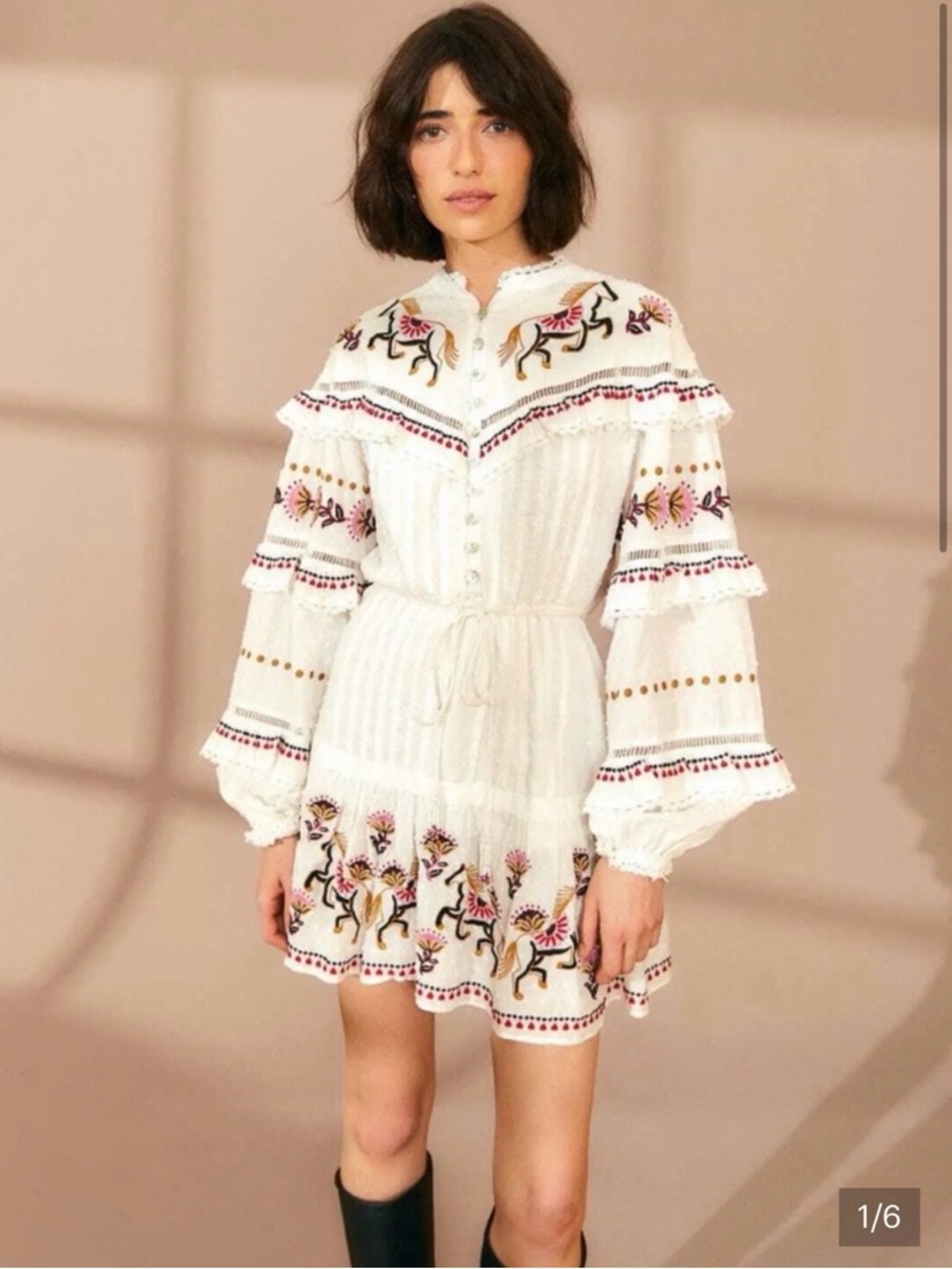 FARM Rio White Mini Dress with Pink, Yellow & Black Embroidery